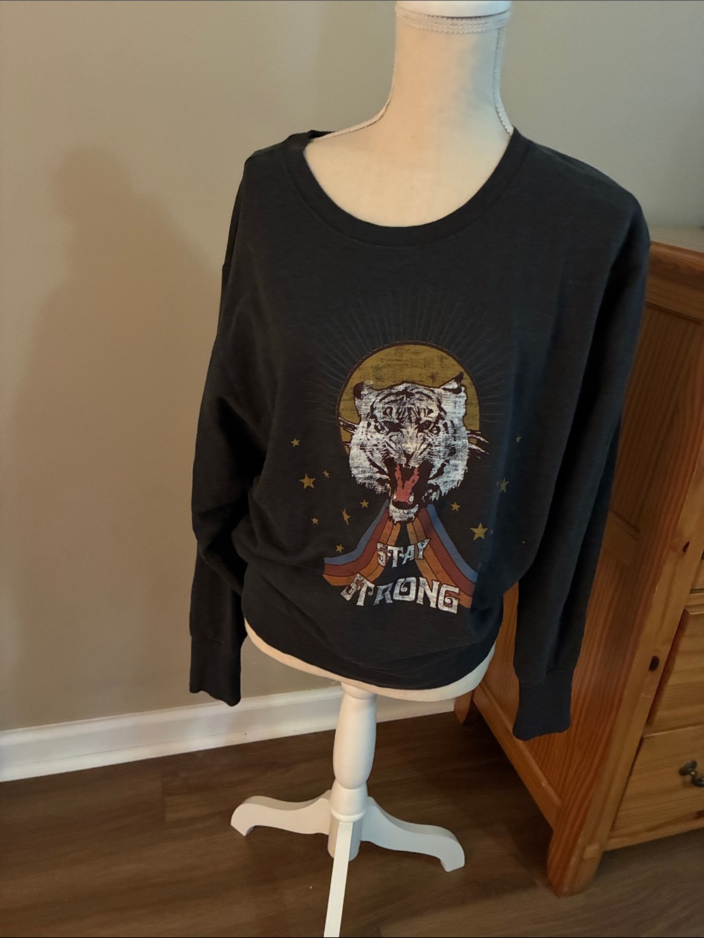 Anthropologie Black Sweatshirt with Gold and White Tiger Graphic